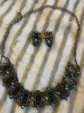 Iridescent Blue Statement Necklace and Earring Set
